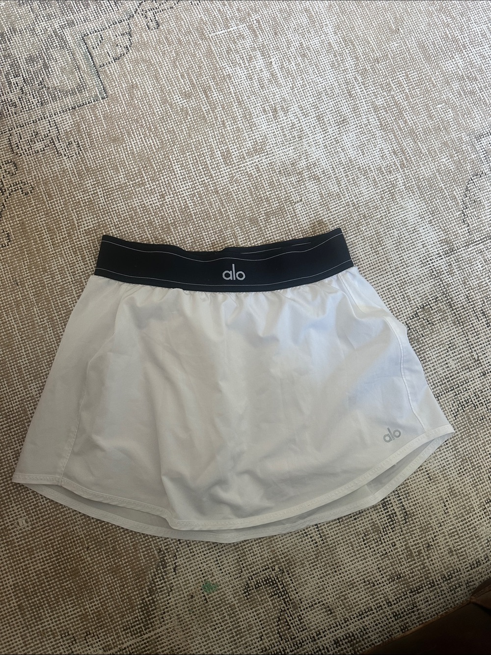 ALO Yoga White Mini Skirt with Black Waistband - Picture 2 of 3